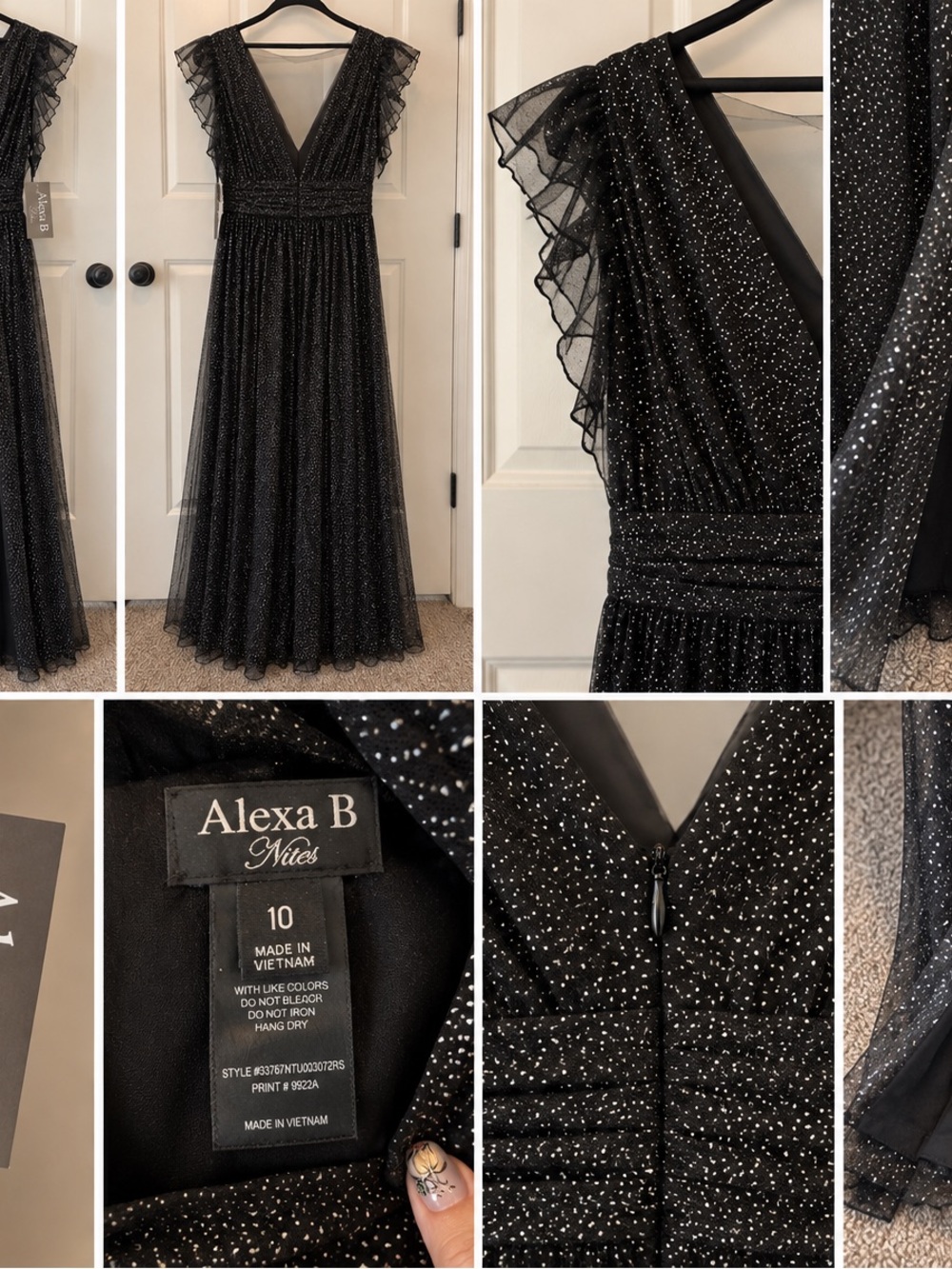 Alexa B Nites Black Sparkle Formal Maxi Dress – Size 10 – NWT